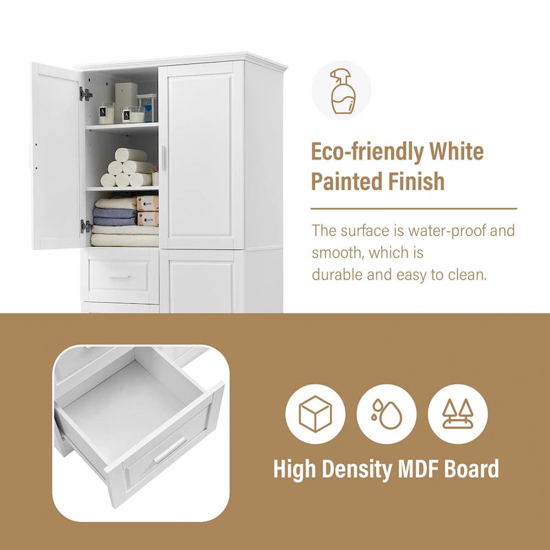 Tall Bathroom Storage Cabinet with Doors, Three Drawers
