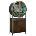Brown Wood and Grey Metal Wine and Bar Cabinet