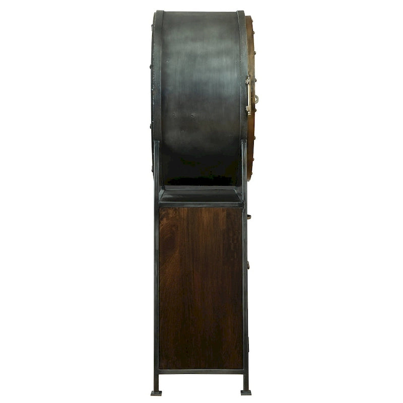 Brown Wood and Grey Metal Wine and Bar Cabinet