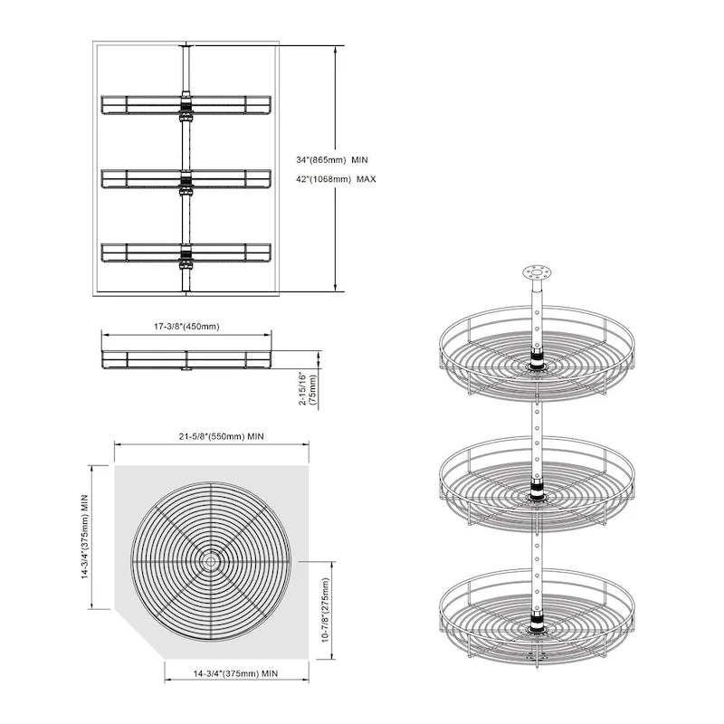 Lazy Susan 18 Diameter - 360 Degree Triple Rack Stainless Steel