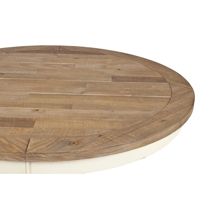 Table de salle à manger en bois bicolore chêne vieilli et blanc antique rond