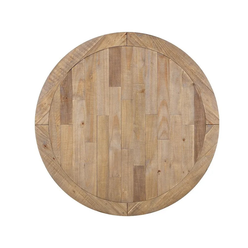 Table de salle à manger en bois bicolore chêne vieilli et blanc antique rond