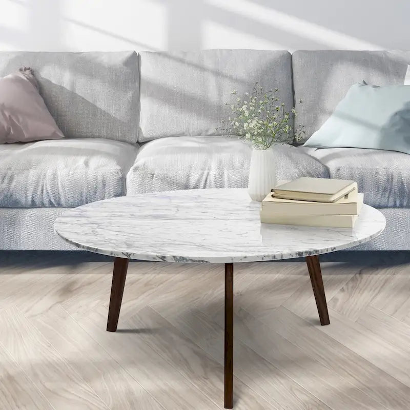 Table Basse Ronde en Marbre Blanc de Carrare Italien – Élégante Pièce Maîtresse de Luxe pour Salon Moderne