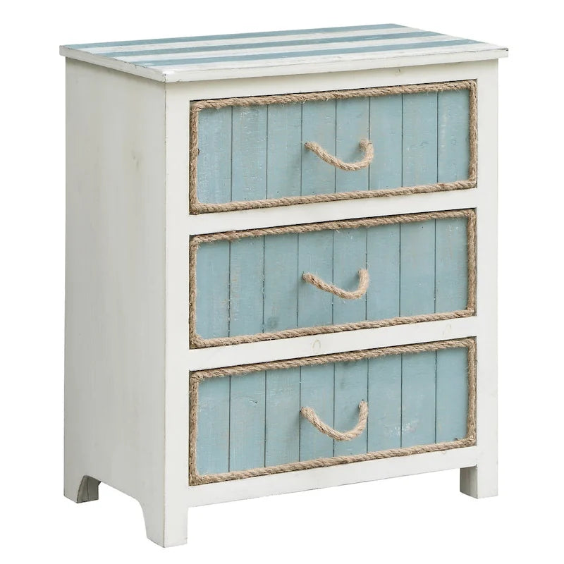 Shore Blue & White Distressed 3-drawer Fir Wood Accent Chest - 23.5x13x28