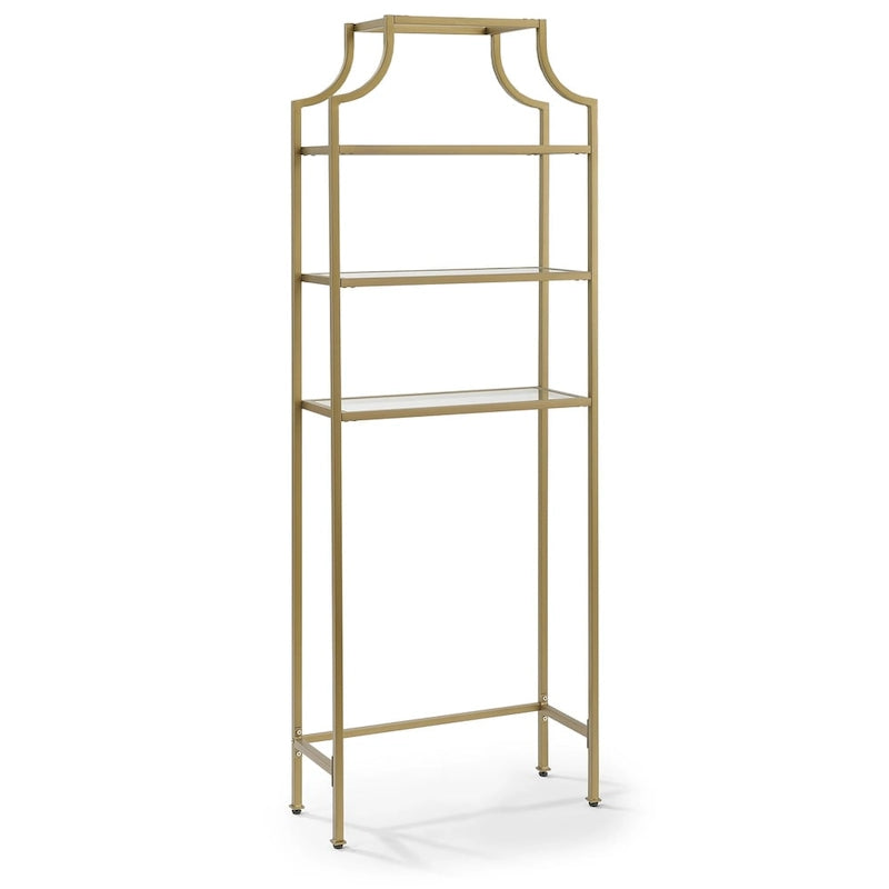 Art Deco Over-the-Toilet Space Saver with 3 Tempered Glass Shelves, Gold Steel Frame