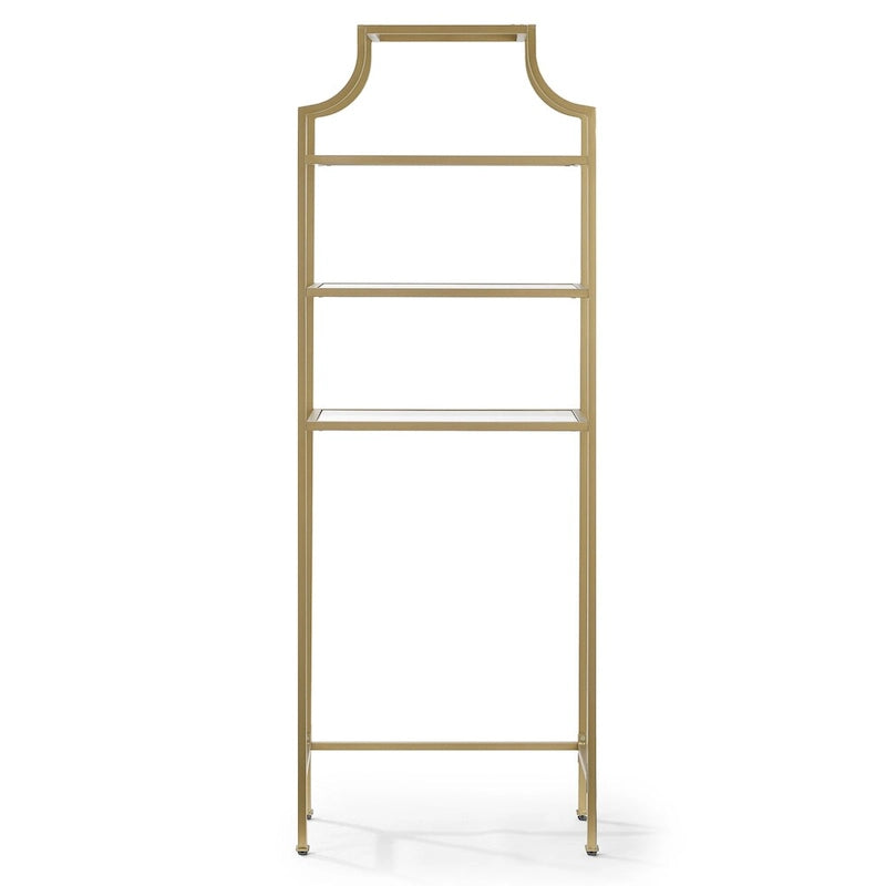 Art Deco Over-the-Toilet Space Saver with 3 Tempered Glass Shelves, Gold Steel Frame