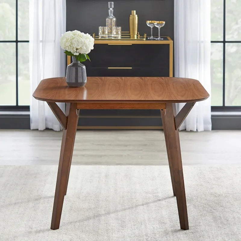 Table à manger ronde de style Mid-Century avec pieds en bois d'hévéa massif