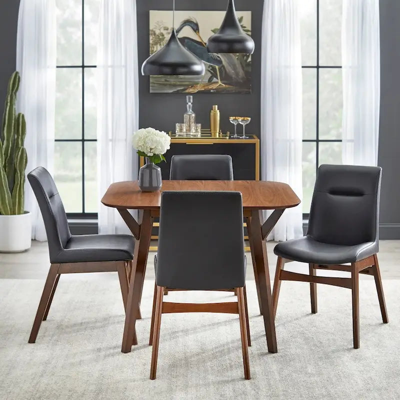 Table à manger ronde de style Mid-Century avec pieds en bois d'hévéa massif