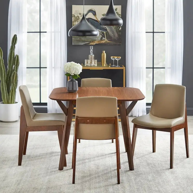 Table à manger ronde de style Mid-Century avec pieds en bois d'hévéa massif