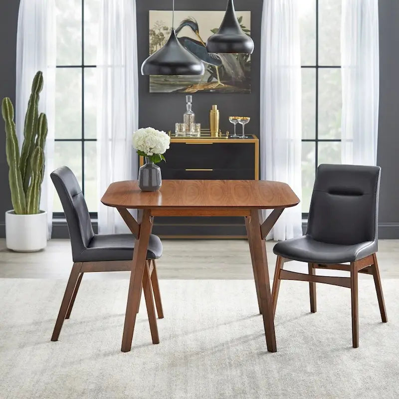 Table à manger ronde de style Mid-Century avec pieds en bois d'hévéa massif