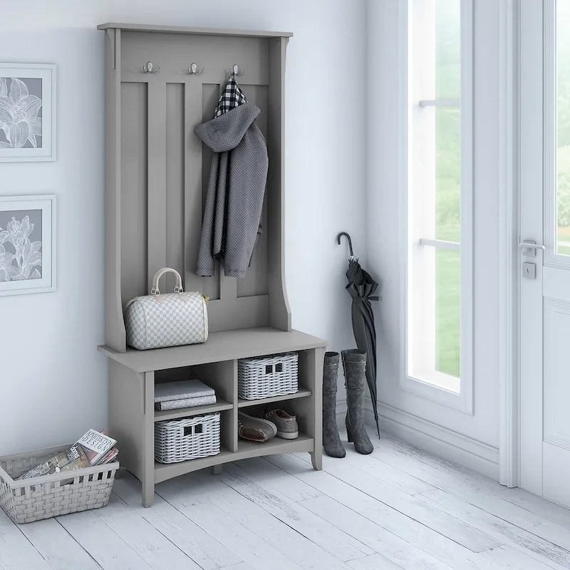 Bush Furniture Salinas Hall Tree with Storage Bench in Cape Cod Gray - 31.73L x 15.75W x 68.12H