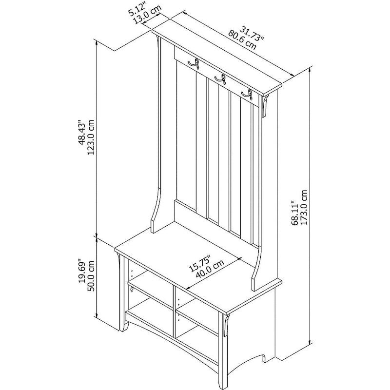 Hall Tree with Storage Bench in Cape Cod Gray - 31.73L x 15.75W x 68.12H