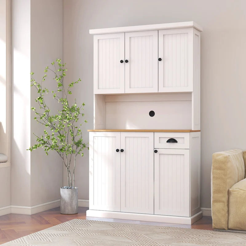 Sideboard Buffet w/Hutch, Kitchen Storage Cabinet w/Adjustable Shelves