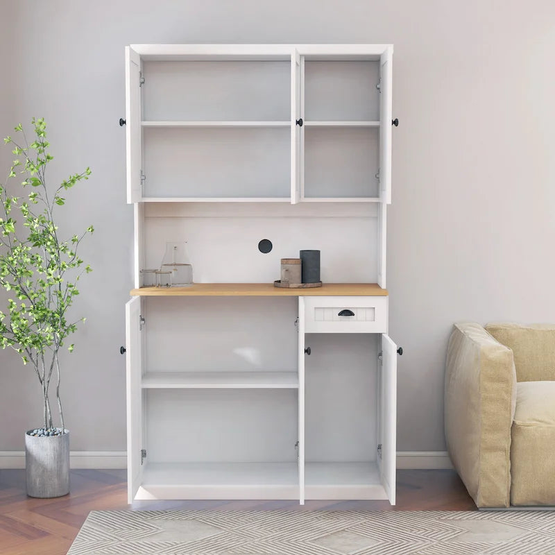 Sideboard Buffet w/Hutch, Kitchen Storage Cabinet w/Adjustable Shelves