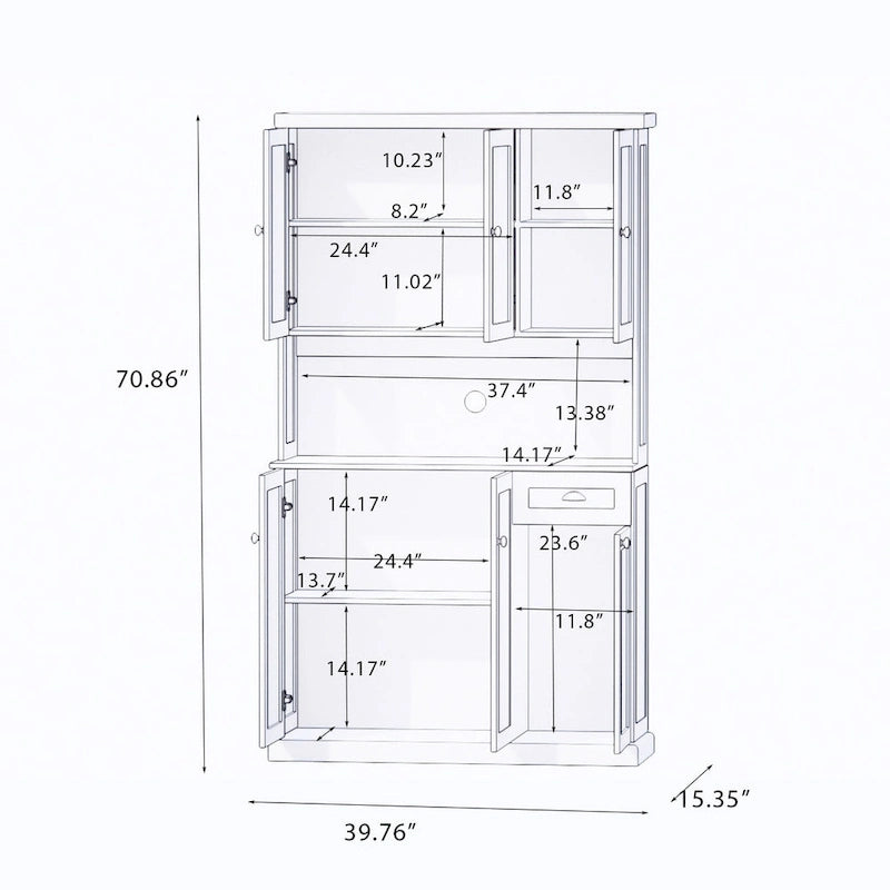 Sideboard Buffet w/Hutch, Kitchen Storage Cabinet w/Adjustable Shelves