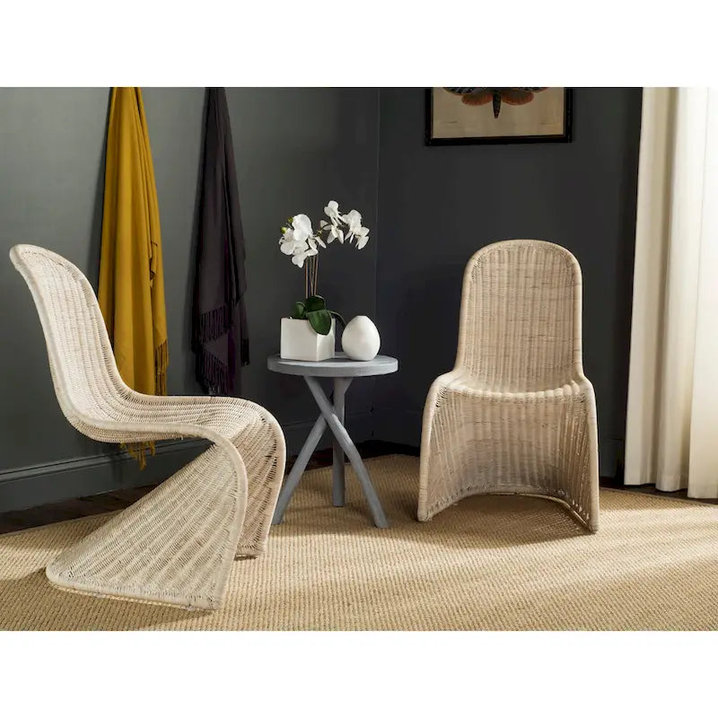 SAFAVIEH Baukje Grey Wicker Dining Chair (Set of 2) - 19Wx26Dx35H