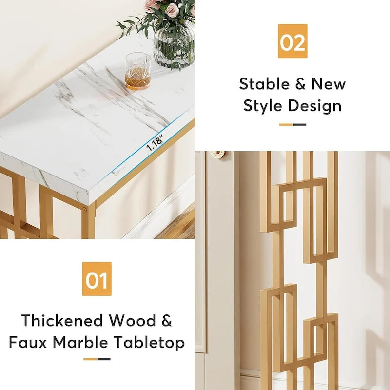 Console Dorée, Table d'Appoint Moderne de 108 cm pour Entrée ou Couloir