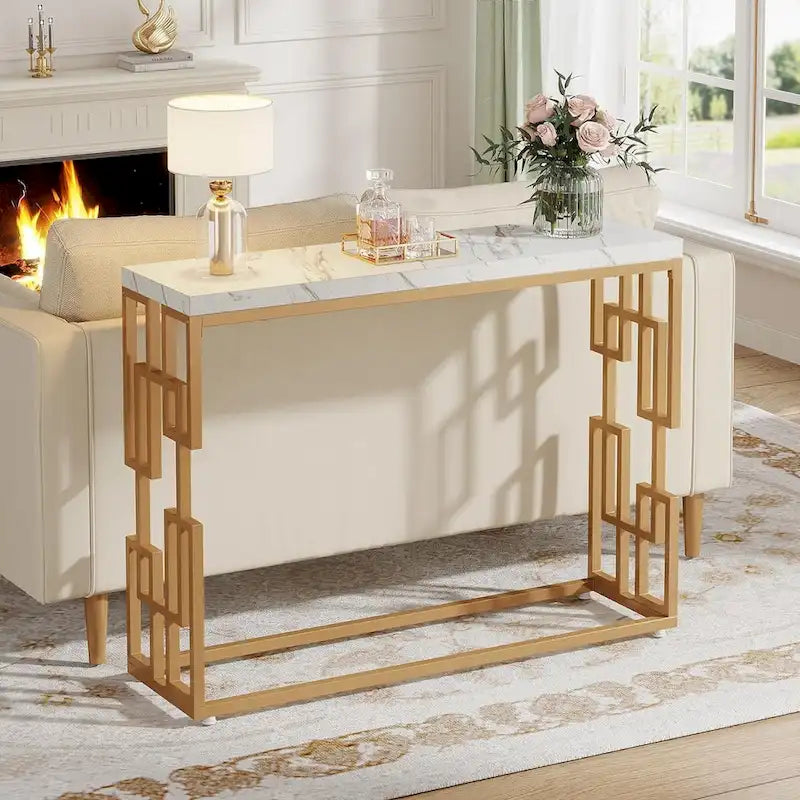 Console Dorée, Table d'Appoint Moderne de 108 cm pour Entrée ou Couloir