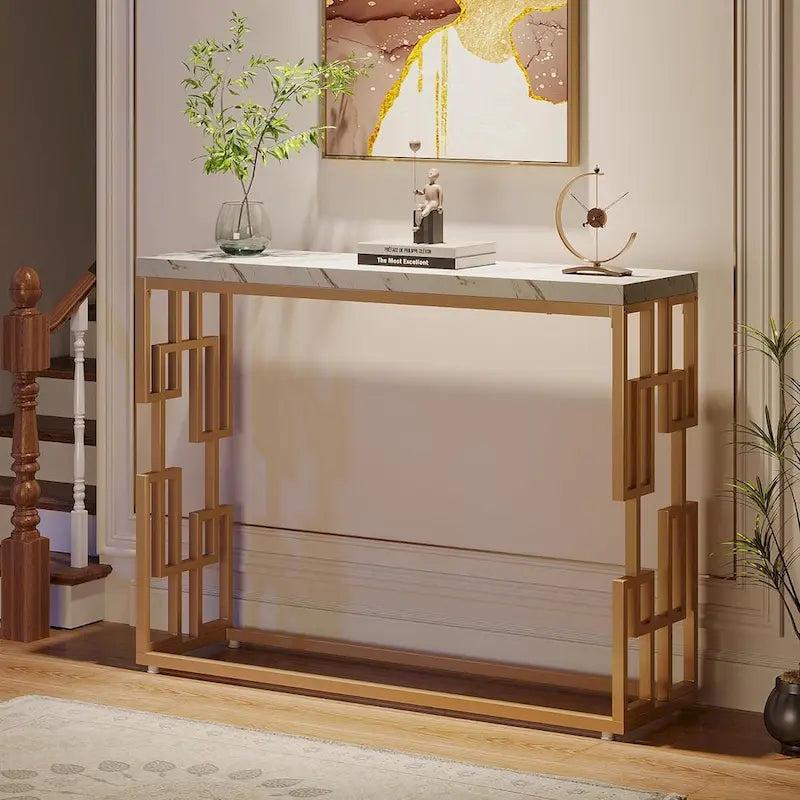 Console Dorée, Table d'Appoint Moderne de 108 cm pour Entrée ou Couloir