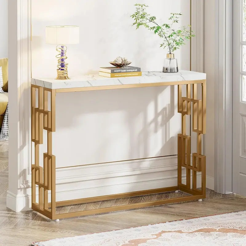 Console Dorée, Table d'Appoint Moderne de 108 cm pour Entrée ou Couloir