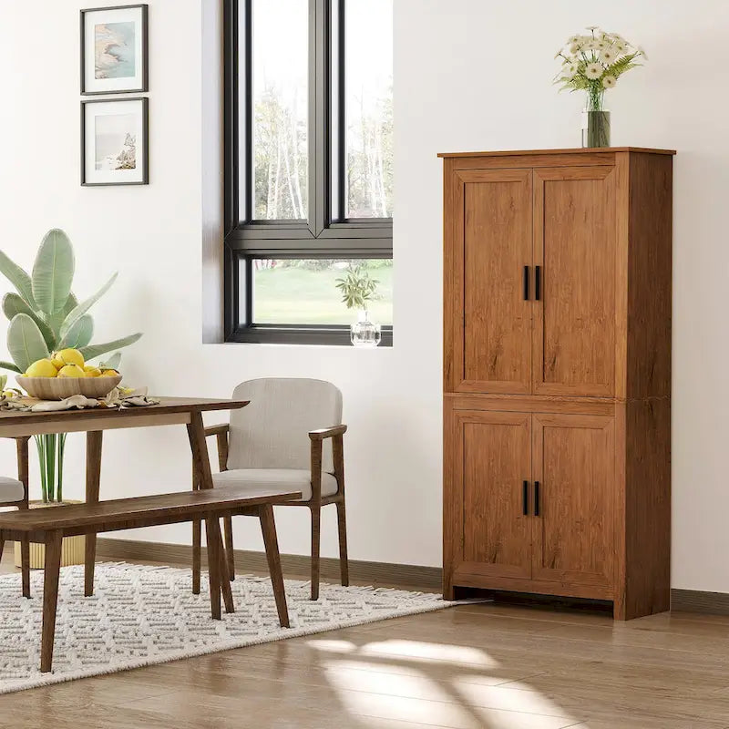 64 4-Door Kitchen Pantry, Freestanding Storage Cabinet with 3 Adjustable Shelves for Kitchen, Dining or Living Room