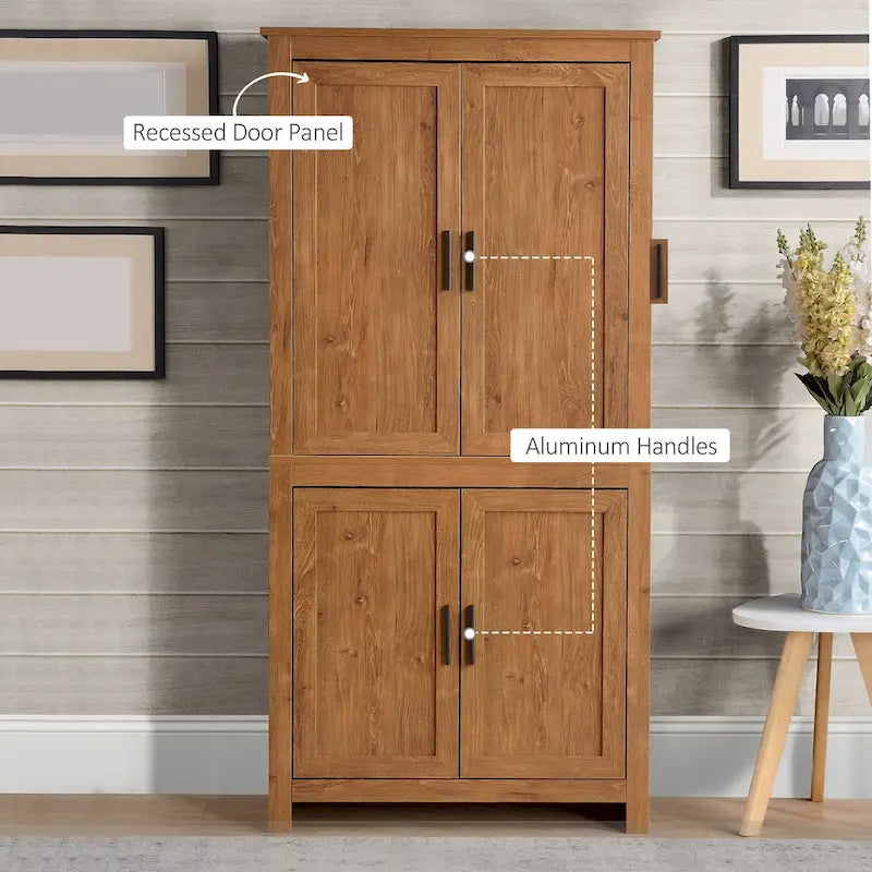 64 4-Door Kitchen Pantry, Freestanding Storage Cabinet with 3 Adjustable Shelves for Kitchen, Dining or Living Room