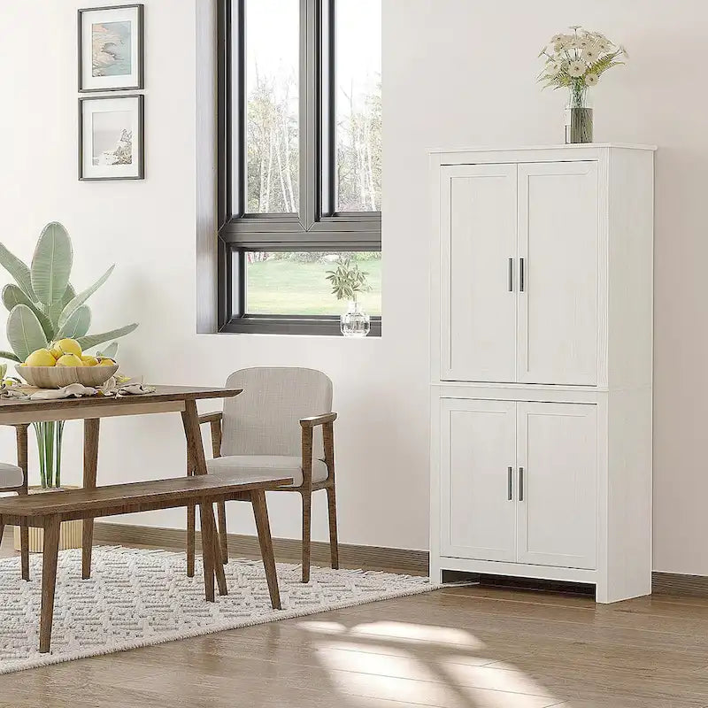 64 4-Door Kitchen Pantry, Freestanding Storage Cabinet with 3 Adjustable Shelves for Kitchen, Dining or Living Room