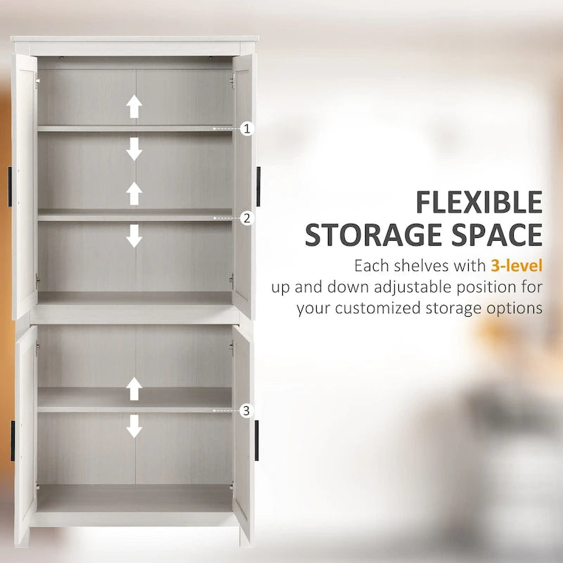 64 4-Door Kitchen Pantry, Freestanding Storage Cabinet with 3 Adjustable Shelves for Kitchen, Dining or Living Room