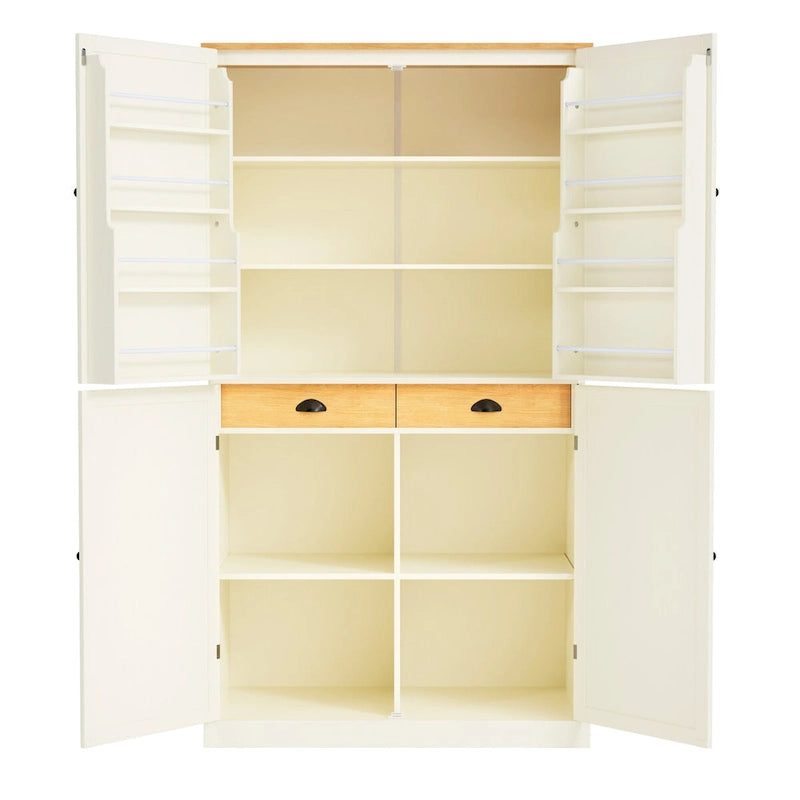 Freestanding Kitchen Pantry Large Cupboard Storage Cabinet with 2 Drawers, 2 Adjustable Shelves, 8 Door Shelves