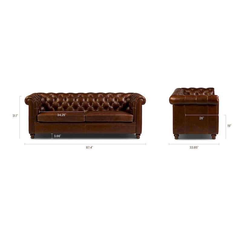 Canapé Lyon 87" en cuir véritable pleine fleur italien – Sièges de luxe haut de gamme pour salon moderne