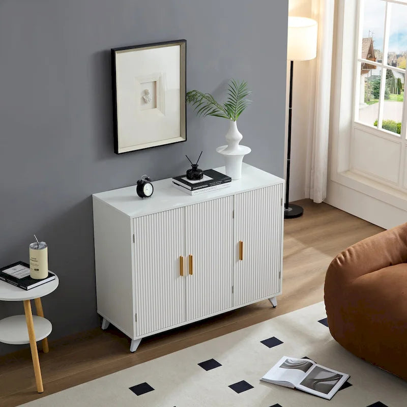Modern Wavy Texture Sideboard Buffet Cabinet with 3 Doors