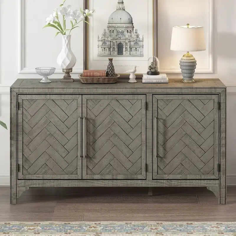 Designed Storage Cabinet Sideboard with MDF+Pine veneer, Adjustable Shelves, Suitable