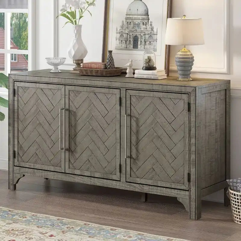Designed Storage Cabinet Sideboard with MDF+Pine veneer, Adjustable Shelves, Suitable