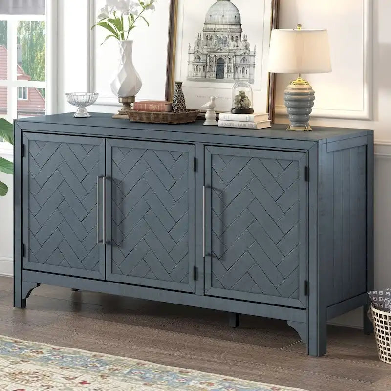 Designed Storage Cabinet Sideboard with MDF+Pine veneer, Adjustable Shelves, Suitable