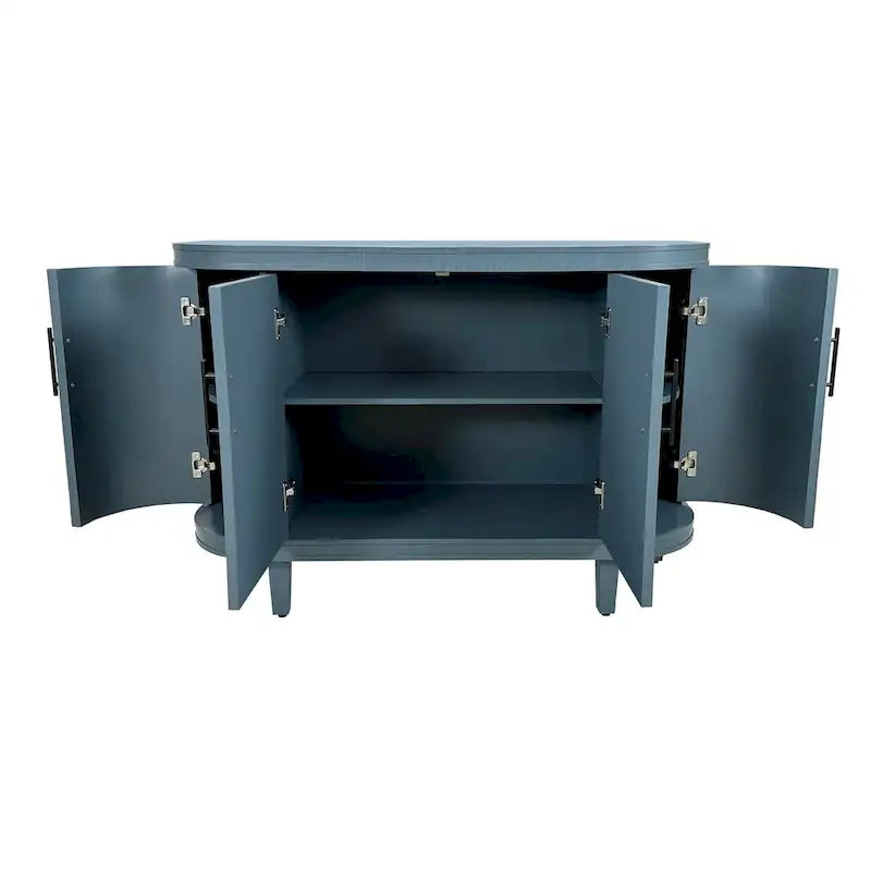 Modern Curved Sideboard Storage Cabinet Wooden Cabinet with 4 Doors and Adjustable Shelves