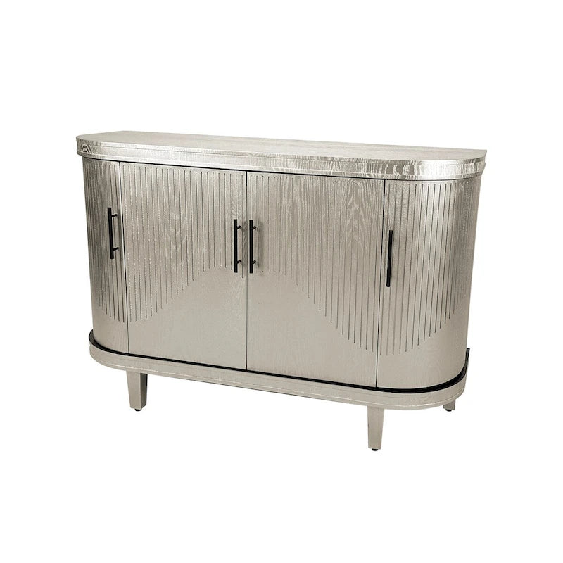 Modern Curved Sideboard Storage Cabinet Wooden Cabinet with 4 Doors and Adjustable Shelves