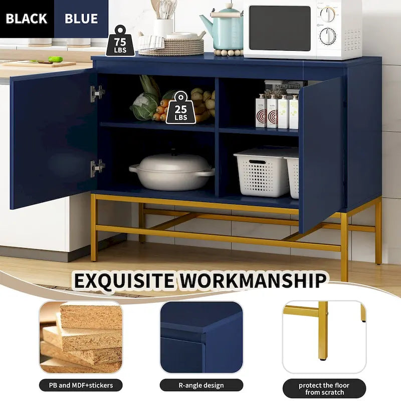 Minimalist Sideboard,Luxury Buffet Cabinet with Gold Metal Legs and Adjustable Shelves,Console Table for Living Room
