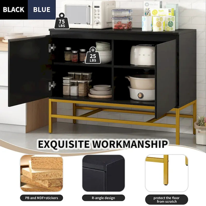 Minimalist Sideboard,Luxury Buffet Cabinet with Gold Metal Legs and Adjustable Shelves,Console Table for Living Room