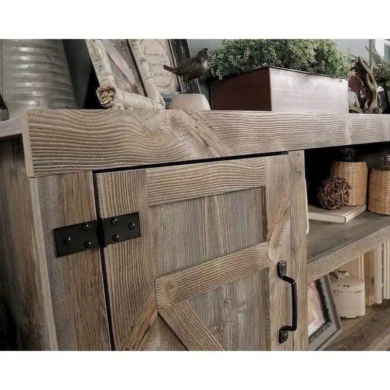 Farmhouse Entertainment Credenza TV Stand with Storage Doors and Adjustable Shelves for Living Room, Up to 70" TV