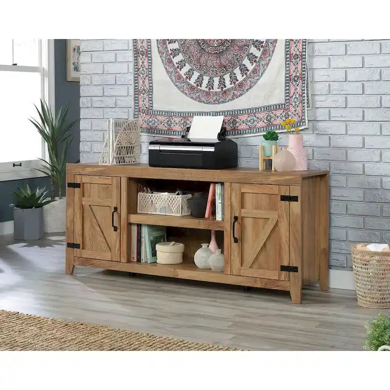 Farmhouse Entertainment Credenza TV Stand with Storage Doors and Adjustable Shelves for Living Room, Up to 70" TV