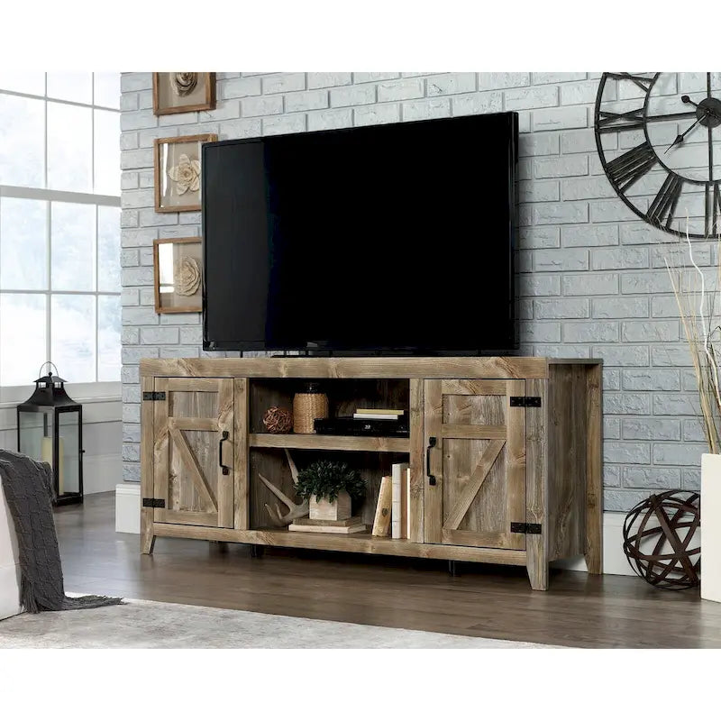 Farmhouse Entertainment Credenza TV Stand with Storage Doors and Adjustable Shelves for Living Room, Up to 70" TV