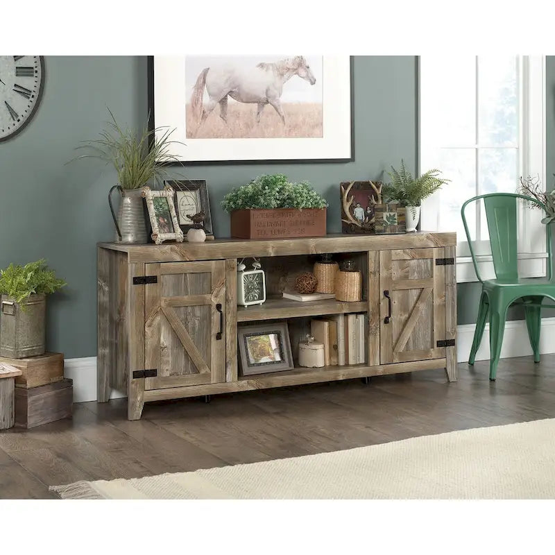 Farmhouse Entertainment Credenza TV Stand with Storage Doors and Adjustable Shelves for Living Room, Up to 70" TV
