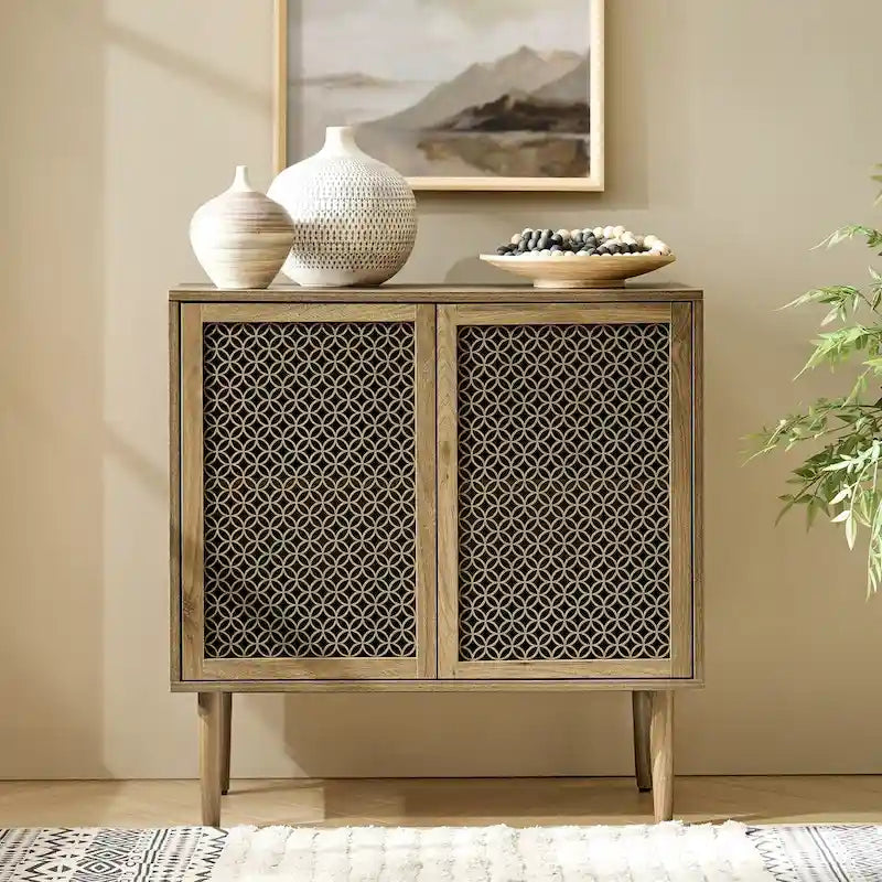 Modern 32" Tall 2-Door Accent Cabinet with Light