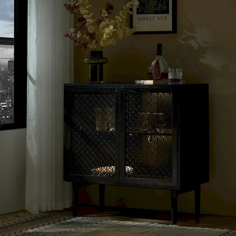 Modern 32" Tall 2-Door Accent Cabinet with Light