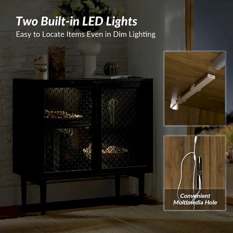 Modern 32" Tall 2-Door Accent Cabinet with Light