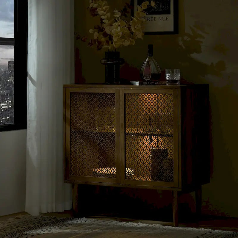 Modern 32" Tall 2-Door Accent Cabinet with Light