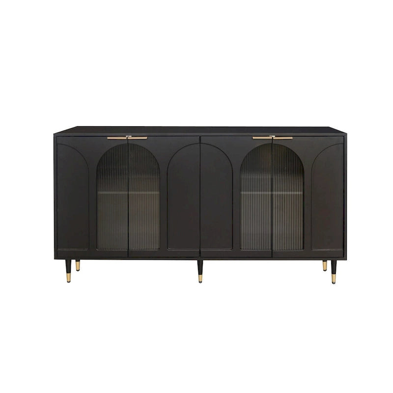 Accent Cabinet Lacquered Wooden Cabinet with 4 Glass Doors Sideboard Buffet