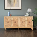Carved Flower Door Large Storage Cabinet With Metal Handle Suitable For Living Room, Kitchen, Entryway