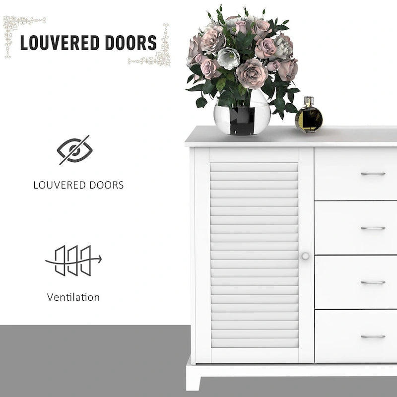 Sideboard Buffet Cabinet, Kitchen Cabinet, Coffee Bar Cabinet with 4 Drawers and 2 Louvered Doors for Living Room, Kitchen