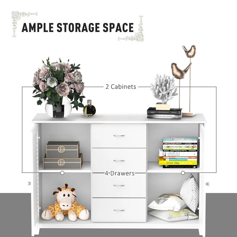 Sideboard Buffet Cabinet, Kitchen Cabinet, Coffee Bar Cabinet with 4 Drawers and 2 Louvered Doors for Living Room, Kitchen